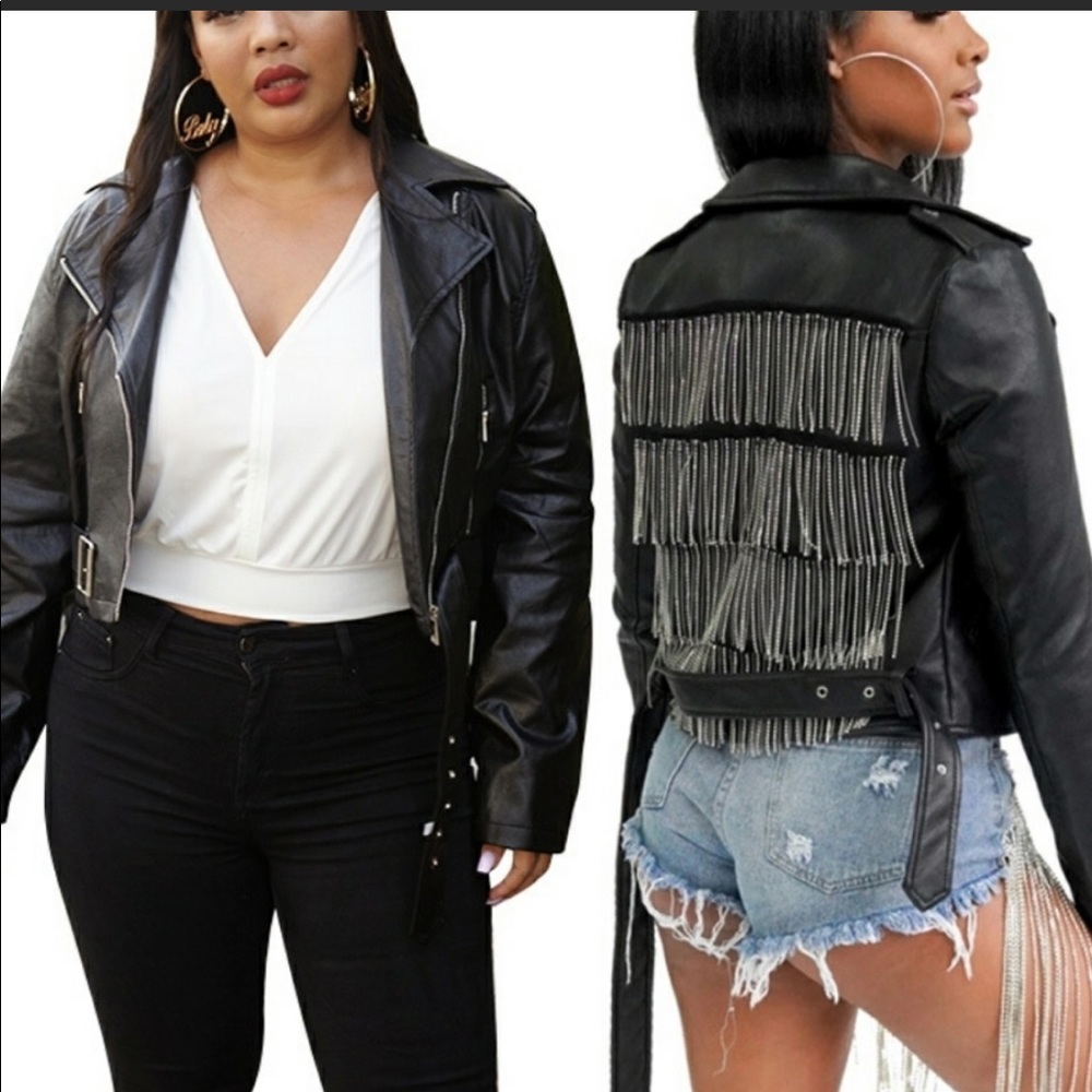 Gorgeous Rhinestone Leather Jacket